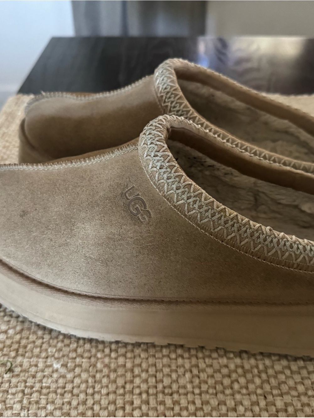UGG women’s TAZ Suede Slip-On Slippers — sand size 10